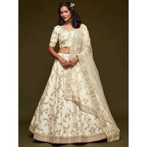 Agréable Fil Blanc Broderie Art Soie Mariage Lehenga Choli - Product Image 4