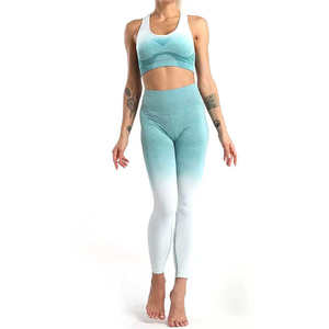 Seamless Ombre Yoga <b>Set</b> <b>2</b> <b>Piece</b> Women Gym Clothes High Waist Leggings Workout Sports Bra Activewear Fitness Tracksuit <b>Set</b> - Product Image 4