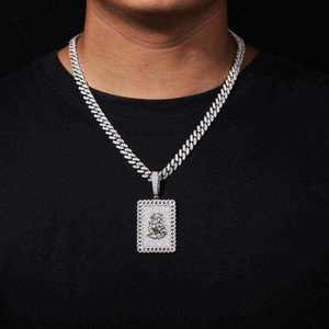 Collier avec pendentif carré en argent sterling 925 et moissanite, fermoir, bijoux hip-hop pour hommes - Product Image 4