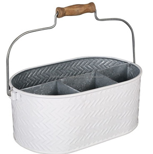 Galvanized Metal Farmhouse Storage Tray Rustic Storage Caddy Storage Silverware Utensil Organizer Holder Caddy - Product Image 4