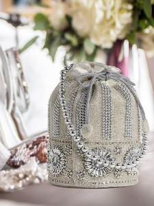 Bolso de Noche de Lujo para Novia, Hecho a Mano en India, con Bordado de Seda y Cuentas, de Algodón, con Cadena y Asa para Hombro - Product Image 1