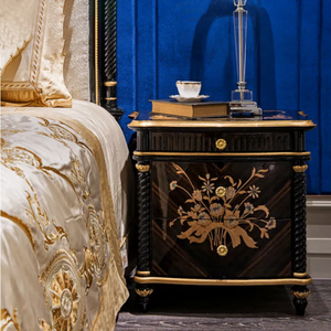 Juego de Dormitorio King Size de Madera de Caoba Sólida de Lujo, Cabecera Tallada a Mano con Detalles en Oro, Diseño Antiguo de Estilo Francés, para Hotel o Villa, Kiky - Product Image 6