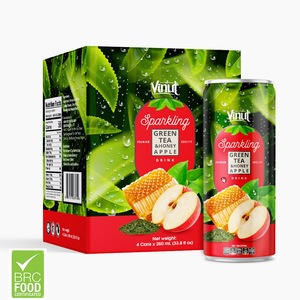 8.5 floz Eau pétillante VINUT 4 canettes Thé vert & Miel Pomme Fournisseur Échantillon gratuit préféré Étiquette gratuite - Product Image 1
