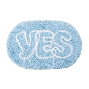 Oval Chenille Bath Mat With Yes Print <b>Light</b> Blue Novelty Design Absorbent Machine Made For Bathroom Floor - Product Image 6