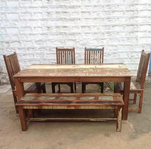 High Quality Modern Luxury Royal Eco-Friendly Durable Teak Wood Round Carved Dining <b>Table</b> 4 Chair <b>Bench</b> Restaurant <b>Set</b> - Product Image 1