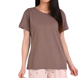 Women's Brown O-Neck Short Sleeve T-<b>Shirt</b> Regular Fit Solid Color Casual Knitted 100% Cotton Breathable All Seasons - Product Image 1