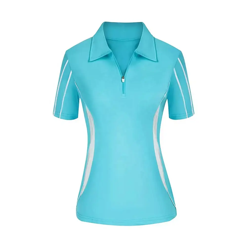 Superior Quality OEM Custom Design OEM Zipper Collar Golf Polo T-Shirt Breathable Polyester Sports Ladies Causal Polo T-Shirt