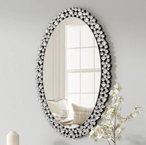 Crystal Studded Oval Wall <b>Mirror</b> – Luxury Decorative Glam <b>Frame</b> <b>Mirror</b> for Living Room, Bedroom & Home Decor - Product Image 1