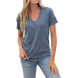 Camiseta Casual para Mujer, Color Azul Crepúsculo, Manga Corta, Cuello en V, Poliéster/Algodón, Ecológica, Precio al por Mayor, Premium, Suave y Transpirable - Product Image 6