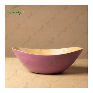 Tazón de Ensalada de Bambú Tejido Artesanal de Vietnam, Lacado, Desechable, Clásico, Ecológico, Color Personalizado, D20cm X H12cm - Product Image 1