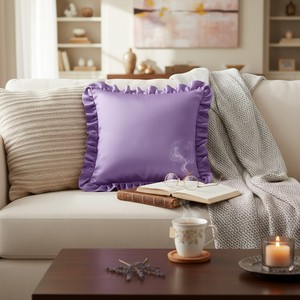 Lavender Satin Frill Cushion Cover Decorative Square Ruffle <b>Pillow</b> Case for <b>Sofa</b> Living Room Decor Custom Colors Bulk Supplier - Product Image 2