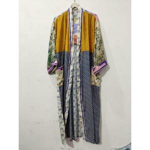 Kimono Maxi de Seda Reciclada Vintage, Vestido Tipo Bata para Mujer, Elegante, con Parches, Cuello en V, Cordón Ajustable, Transpirable, de Secado Rápido, para Verano - Product Image 2