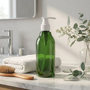 300ml Round PET Plastic <b>Green</b> Lotion <b>Pump</b> Bottle with White <b>Pump</b> for Shampoo Body Wash Cosmetic Packaging Vietnam Factory - Product Image 5
