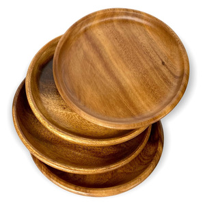 ถาดไม้อะคาเซีย4ถาดกลมเหมาะสำหรับอาหารเครื่องดื่มหรือขนมขบเคี้ยวใช้ในห้องรับประทานอาหารห้องครัวงานปาร์ตี้ติดตั้งหรือแสดงบนโต๊ะ - Product Image 1