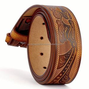 Everyday Wear gaufrage floral cuir de vachette noir et marron ceinture d'outillage à la main en cuir occidental pour fermeture à boucle à bouton pression unisexe - Product Image 2