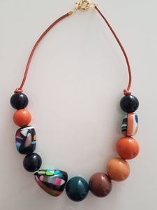 <b>Resin</b> Beaded Necklace With Brown Cord And Colorful Round Beads Fashion Jewelry For Women <b>Resin</b> <b>Crafts</b> - Product Image 4