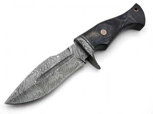 Cuchillo de Camping Hecho a Mano con Acero de Damasco, Mango de Madera Oscura y Bolster de Damasco, Hoja Fija - Product Image 6