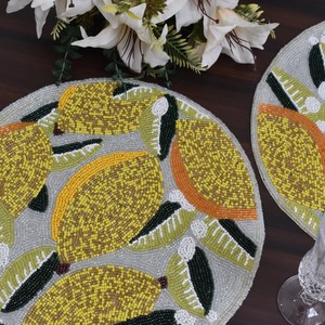 Handmade Beaded Lemon Placemat – Luxury Fruit Design <b>Table</b> Mat Decorative <b>Dining</b> <b>Table</b> <b>Runner</b> Custom Bead Embroidery Kitchen - Product Image 2