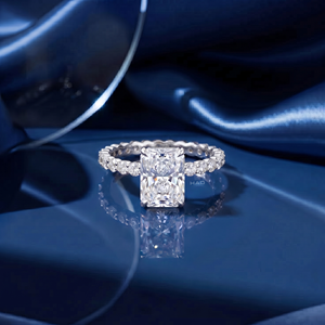 Anillo de compromiso solitario con diamante radiante cultivado en laboratorio, banda de eternidad de oro blanco, anillo nupcial, joyería fina de lujo, regalo para mujer - Product Image 3