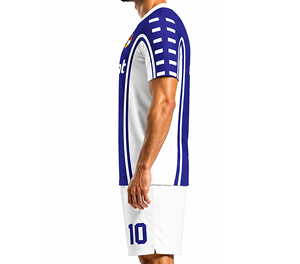 Ensemble de maillot de football personnalisable pour homme, bleu et blanc, manches courtes, impression sublimée, polyester à séchage rapide 180g, toutes saisons, coupe adulte - Product Image 4