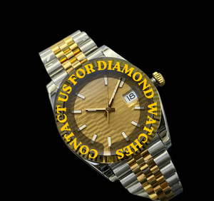 Reloj de Pulsera Personalizado con Diseño Atractivo, Esfera Redonda Amarilla y Correa de Acero Inoxidable de Dos Tonos, Brillante y Resistente al Agua para Hombre - Product Image 3