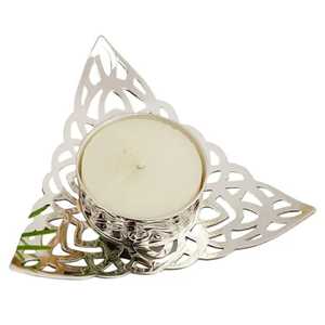 Porte-bougie à thé en métal plaqué argent, style marocain vintage, filigrane triangulaire, centre de table - Product Image 1