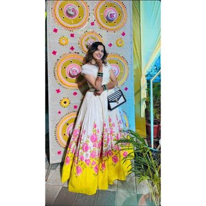 Beautiful A-Line Lehenga Choli with Floral Print Natural Waistline for Party Wear - Product Image 3