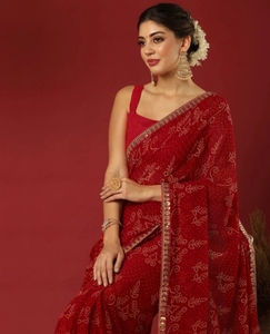 Sari en Georgette KV imprimé et orné de motifs Bandhani - Product Image 1