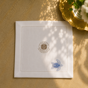 Island Frangipani <b>Square</b> Handmade Embroidered Linen Cocktail Napkins 100% Natural Linen Reusable Durable Modern Luxury Tropical - Product Image 1