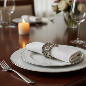 Anneaux de serviette perlés de style bijoux de luxe |   Porte-serviettes en maille de cristal |   Décoration élégante pour table de réception de mariage - Product Image 1