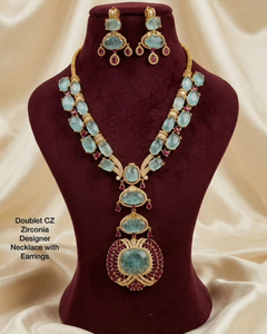 Collier de créateur de qualité supérieure avec de magnifiques boucles d'oreilles, ensemble de bijoux en zircone cubique double CZ, allure luxueuse, parfait pour les occasions de fête - Product Image 3
