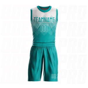 Maillot de basket personnalisé blanc et aqua à col rond, sublimation, vente en gros, vêtements de sport d'équipe, logo personnalisé, nom et numéro, respirant - Product Image 2