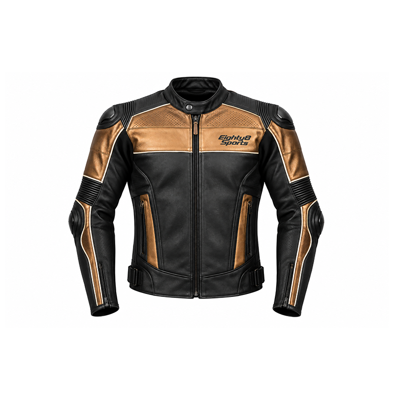 Prot Gold Eighty8 SPORTS E8MJ-05 Custom Motorcycle Racing Leather Jacket Black ...
