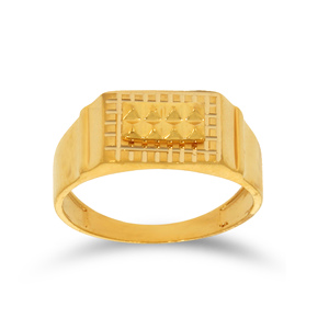 Bague Chevalière Rectangulaire en Or Jaune avec Motif Géométrique en Diamants en Relief, Bordure Grille Décorative, Bijou de Luxe Audacieux et Raffiné - Product Image 1