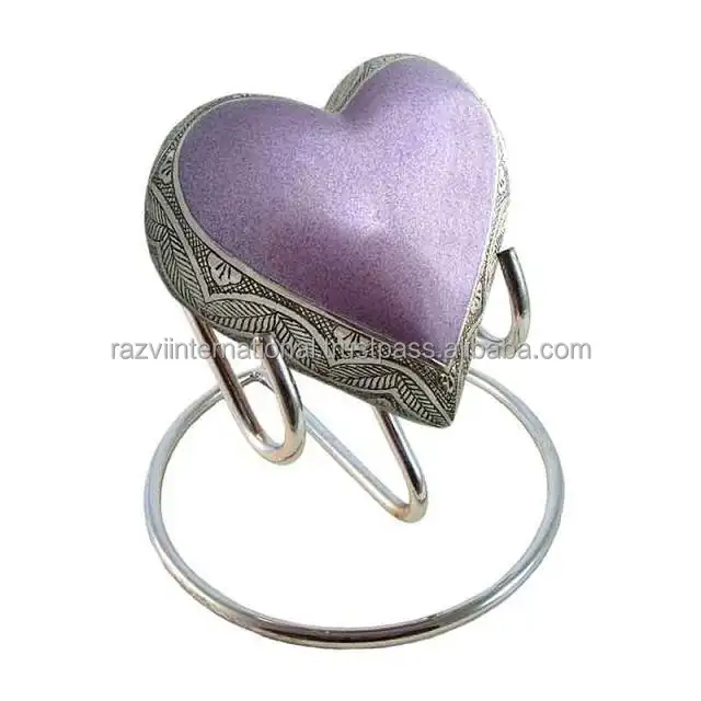 Purple color handcraft engraving design Mini Keepsake Urns heart keepsake Urns with metal stand