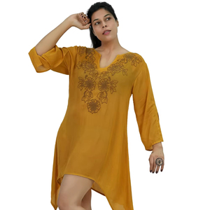 Embroidery Viscose Floral Dress Manufacturer V-neck - Product Image 1