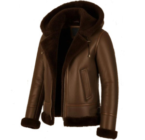 <b>Women</b> <b>Brown</b> Genuine Shearling Leather <b>Jacket</b> with Fur Hood Zipper Winter Coat Fashion Street Wear Breathable Windproof <b>Jacket</b> - Product Image 3