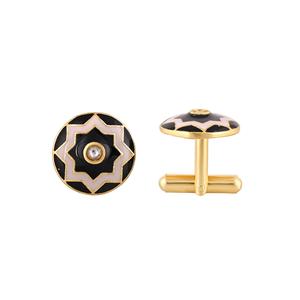 Luxury Gold Plated Black Enamel Round Cufflinks for Men Star Pattern Formal Shirt <b>Accessories</b> <b>Wedding</b> Business Gift Cuff Links - Product Image 3