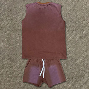 Conjunto de pantalones cortos de verano con estampado DTG personalizado, estilo vintage, lavado a la piedra, efecto desgastado por el sol, conjunto de 2 piezas, camiseta y pantalones cortos para hombre. - Product Image 4