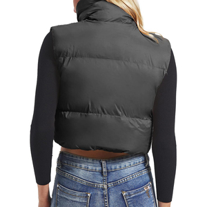 Chaleco Acolchado con Cuello Alto para Mujer, Bordado de Piel, Cierre de Cremallera, Color Sólido, Ropa Exterior Informal, Corto, Relleno 100% Poliéster - Product Image 3