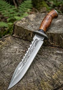 Cuchillo de Comando con Hoja de Acero al Carbono de Filo Recto, Grado Industrial, Grosor de 0.7 mm, Mango Negro, Cordón Rojo - Product Image 1