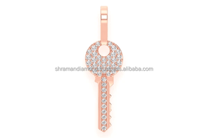 0.15CT Natural Diamond Round Brilliant Cut Mini Key <b>Pendant</b> 14K <b>Solid</b> <b>Gold</b> VS GH Custom Unisex Yellow <b>Gold</b> Hiphop Jewelry Gift - Product Image 4