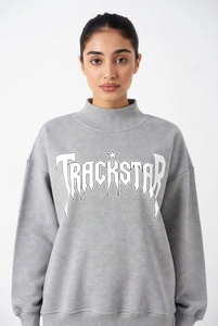 Womens Dusty Rose Oversized Mock Neck Sweatshirt Trackstar Graphic Print Heavyweight Pullover Top - Product Image 3