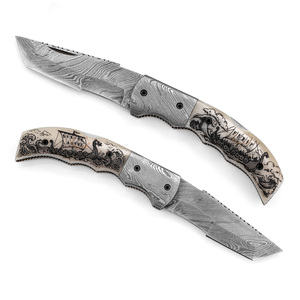 Cuchillo Plegable de Acero de Damasco de Grado Industrial Personalizado - Mango de Hueso de Camello con Grabado Láser - Storm Voyager 19cm de Longitud Total - Product Image 5