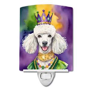 UL-Certified White Poodle King Mardi Gras Ceramic <b>Night</b> <b>Light</b> Compact 6x4x3 Multicolor for Bedroom <b>Bathroom</b> Hallway Kitchen - Product Image 1