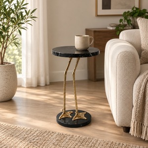 Table basse ronde élégante et moderne en marbre avec piétement en métal doré pour la décoration de la maison, salon, chambre à coucher, meubles de style - Product Image 1