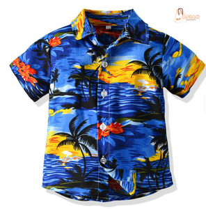 เสื้อเชิ้ตแขนสั้นพิมพ์ลายเขตร้อนสำหรับเด็กผู้ชาย เสื้อลำลองคอปกพับได้ โพลีเอสเตอร์ เสื้อฤดูร้อน - Product Image 1