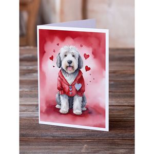 Whimsical Old English Sheepdog Paquete de tarjetas de felicitación de San Valentín 8 Tarjetas de notas en blanco A7 5x7 con sobres - Product Image 2