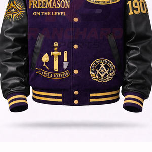 Chaqueta Universitaria Personalizada de Estilo Masónico – Cuerpo de Lana Premium con Mangas de Cuero PU y Símbolos Bordados - Product Image 3