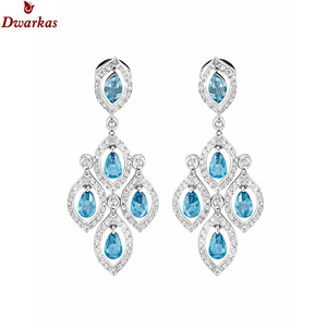 Boucles d'oreilles pendantes géométriques élégantes pour femmes, en argent rhodié 925, topaze bleue naturelle, CZ, multi-pierres, cadeau d'anniversaire ou de fête - Product Image 2